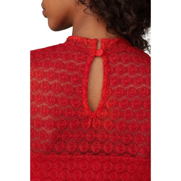 Nightcap Beaux Red Lace Long Sleeve Semi-Sheer Blouse Women's Size Small S - Picture 3 of 10